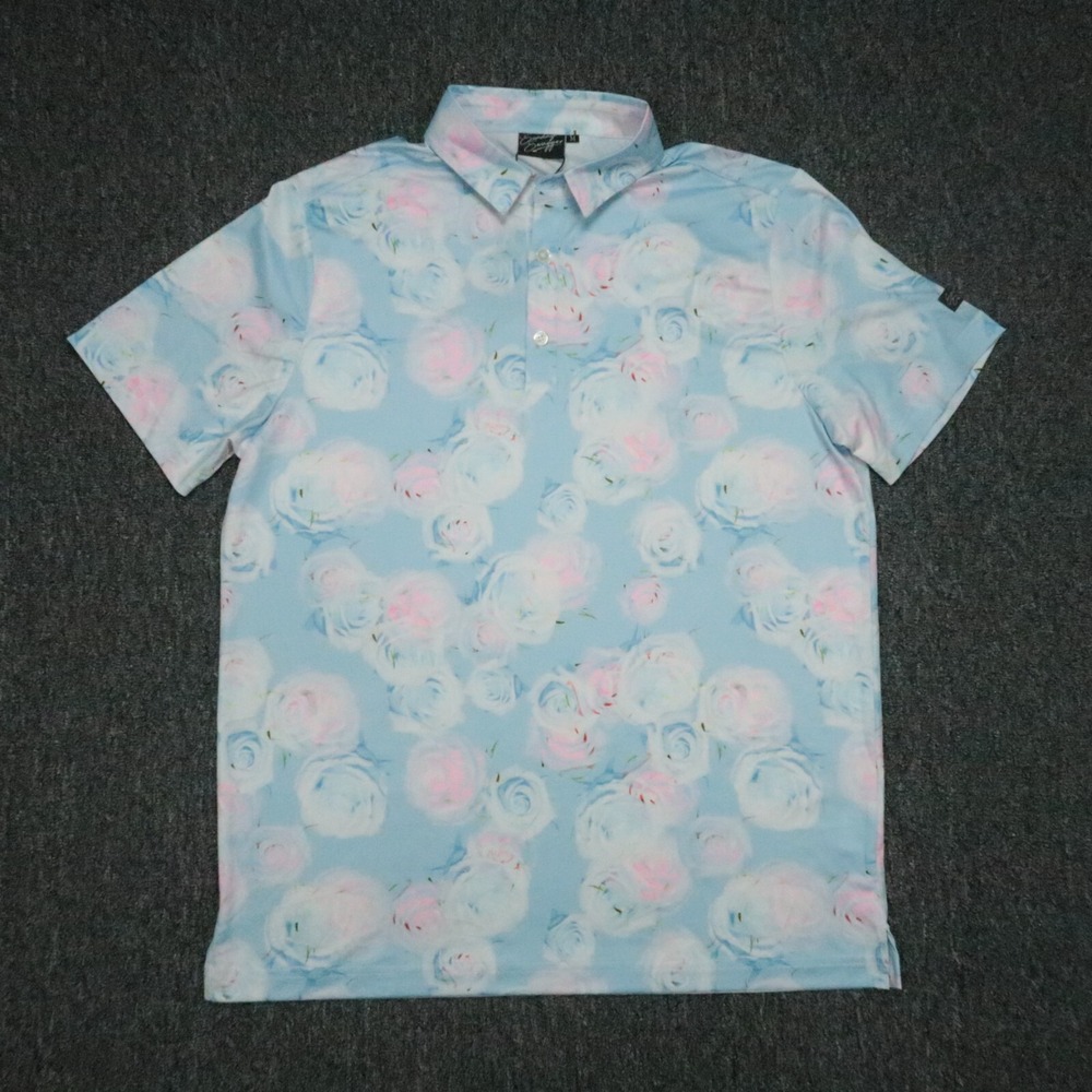 Sunday Swagger Shirt Mens Medium Blue PInk Floral‎ Colorful Performance Polo *